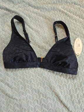 Mynah Black And Bluish Animal Print Bikini Top